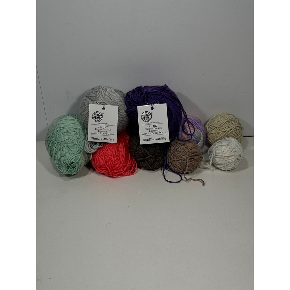 Loops & Threads Joy DK Yarn Lot 9 Assorted Colors Solid Variegated 273yds Skeins
